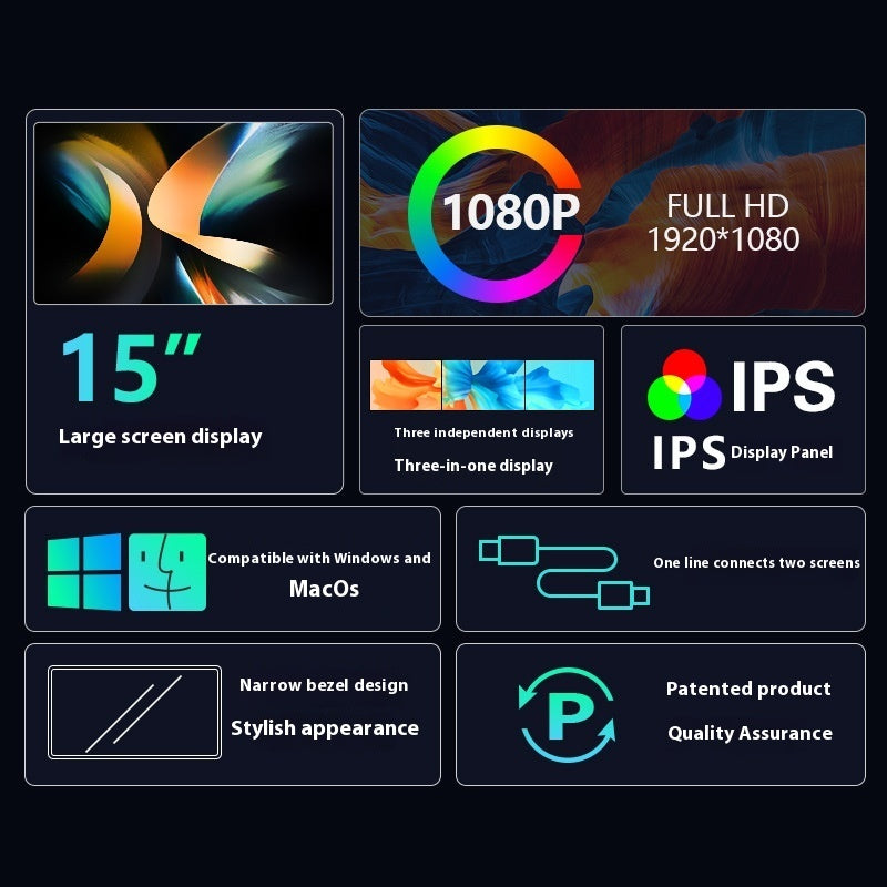 Portable Display for Laptop – Single, Dual, and Triple Screen Extender, 1080P FHD IPS, USB-C/HDMI, Silver Gray