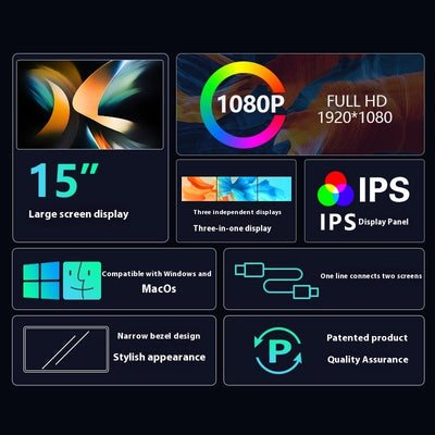 Portable Display for Laptop – Single, Dual, and Triple Screen Extender, 1080P FHD IPS, USB-C/HDMI, Silver Gray