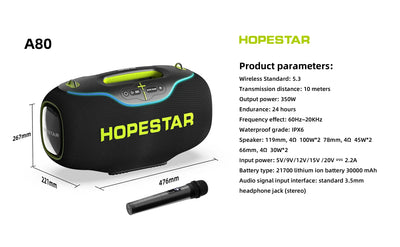 Hopestar A80 350W Wireless Subwoofer – Portable Bluetooth Speaker with Deep Bass, Outdoor Travel, Home Theatre, Loud Sound