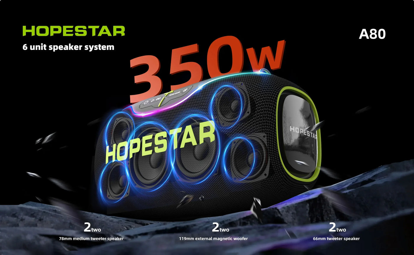 Hopestar A80 350W Wireless Subwoofer – Portable Bluetooth Speaker with Deep Bass, Outdoor Travel, Home Theatre, Loud Sound