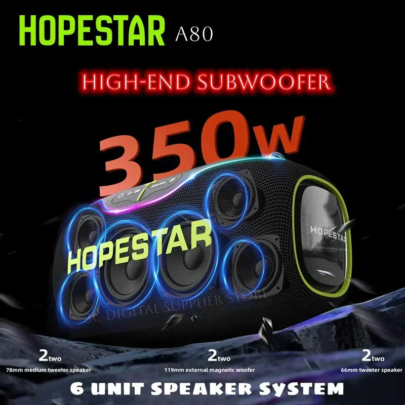Hopestar A80 350W Wireless Subwoofer – Portable Bluetooth Speaker with Deep Bass, Outdoor Travel, Home Theatre, Loud Sound