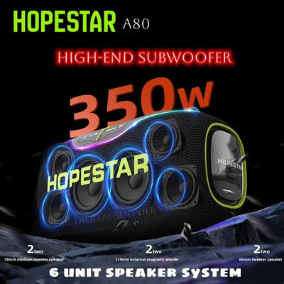 Hopestar A80 350W Wireless Subwoofer – Portable Bluetooth Speaker with Deep Bass, Outdoor Travel, Home Theatre, Loud Sound