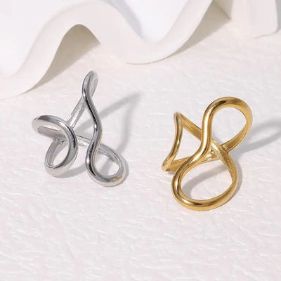 Fashion Stainless Steel Waterproof Open Ring Personality Charms PVD Real Gold 18K Plated Trendy Jewelry for Women