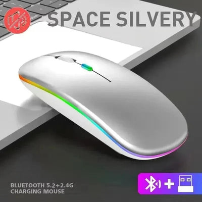 Rechargeable Wireless Mouse – Silent Click Dual Mode (Bluetooth + 2.4 GHz) LED Optical Mouse