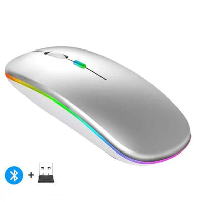 Rechargeable Wireless Mouse – Silent Click Dual Mode (Bluetooth + 2.4 GHz) LED Optical Mouse
