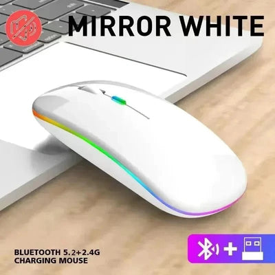 Rechargeable Wireless Mouse – Silent Click Dual Mode (Bluetooth + 2.4 GHz) LED Optical Mouse