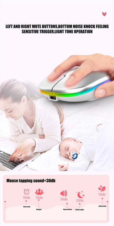Rechargeable Wireless Mouse – Silent Click Dual Mode (Bluetooth + 2.4 GHz) LED Optical Mouse