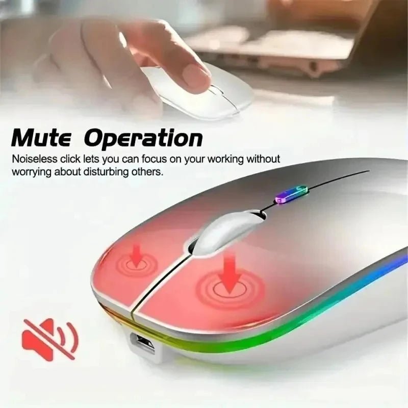 Rechargeable Wireless Mouse – Silent Click Dual Mode (Bluetooth + 2.4 GHz) LED Optical Mouse