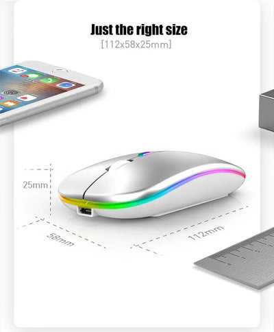 Rechargeable Wireless Mouse – Silent Click Dual Mode (Bluetooth + 2.4 GHz) LED Optical Mouse