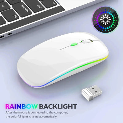 Rechargeable Wireless Mouse – Silent Click Dual Mode (Bluetooth + 2.4 GHz) LED Optical Mouse