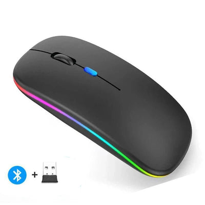 Rechargeable Wireless Mouse – Silent Click Dual Mode (Bluetooth + 2.4 GHz) LED Optical Mouse