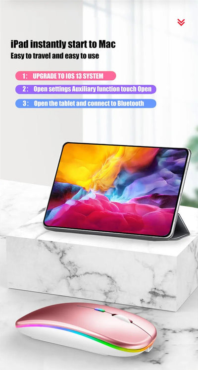 Rechargeable Wireless Mouse – Silent Click Dual Mode (Bluetooth + 2.4 GHz) LED Optical Mouse