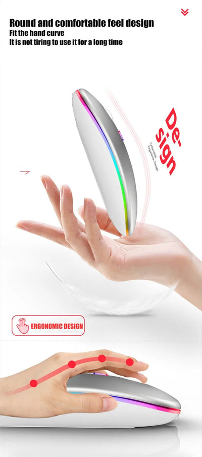 Rechargeable Wireless Mouse – Silent Click Dual Mode (Bluetooth + 2.4 GHz) LED Optical Mouse
