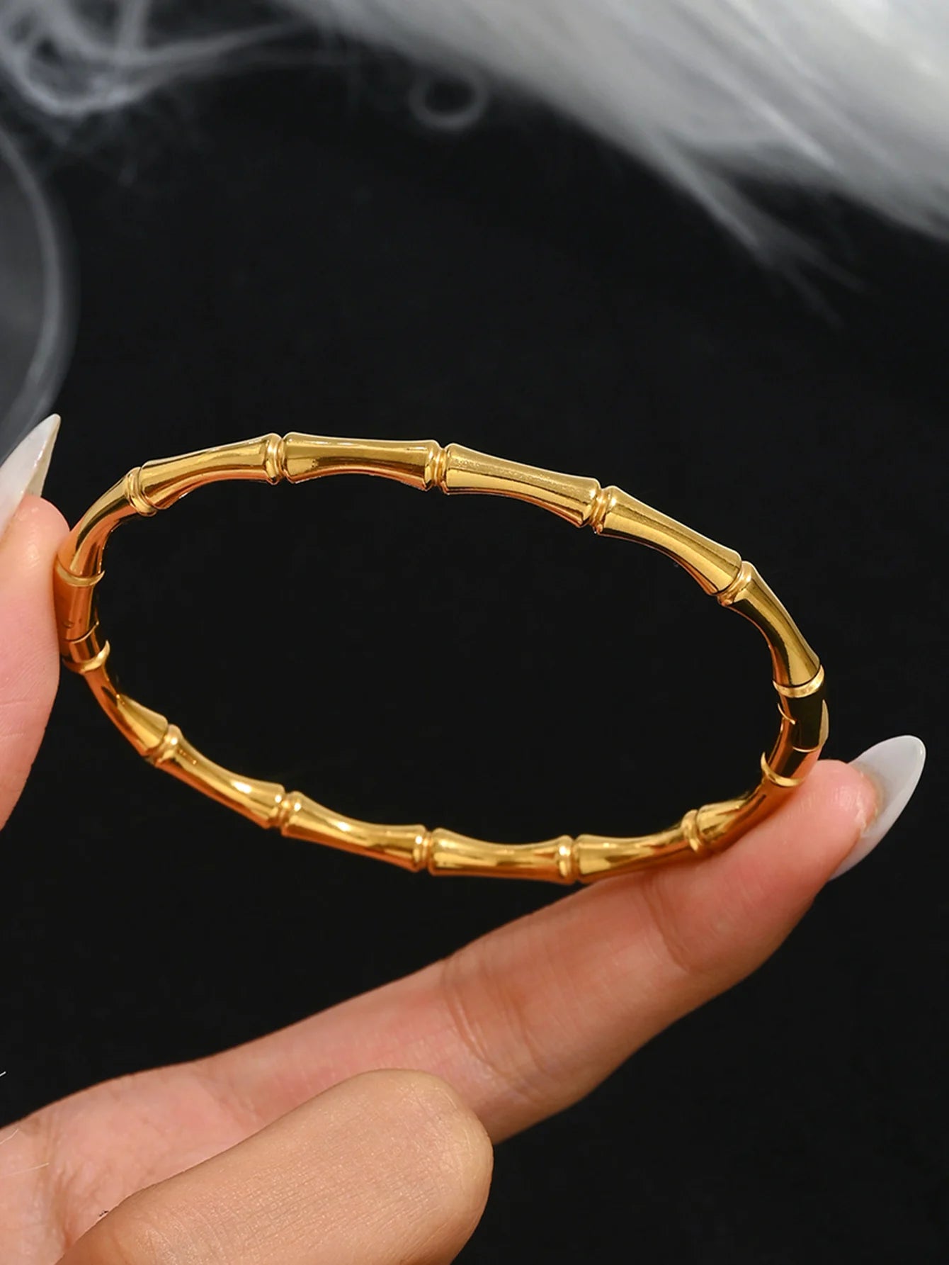 Stainless Steel Four-Leaf Clover Nail Bangle | 18K Gold Plated Lucky Charm Bracelet for Women