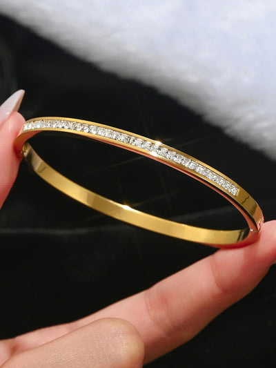 Stainless Steel Four-Leaf Clover Nail Bangle | 18K Gold Plated Lucky Charm Bracelet for Women