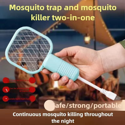 USB Mosquito Swatter Trap Mini Electric Shock Fly Bug Zapper UV Light Portable 2-In-1 Mosquito Repellent for Outdoor Bedroom